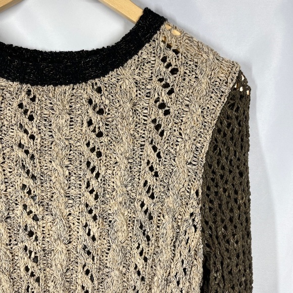 Curio New York Sweater Asymmetric Hem Olive Green Beige Wide Knit Women’s Small - Picture 4 of 8